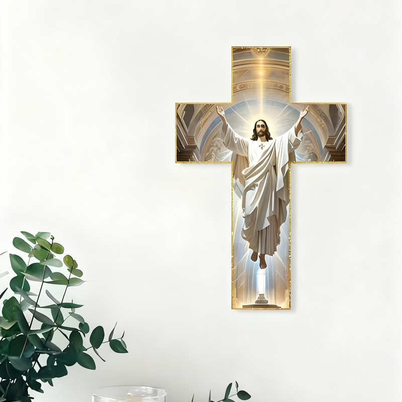 Retro Jesus Christus Wandkreuz - Vintage Holzdesign mit Religiöser Symbolik für Spirituelle Raumdekoration 🕊️🌟