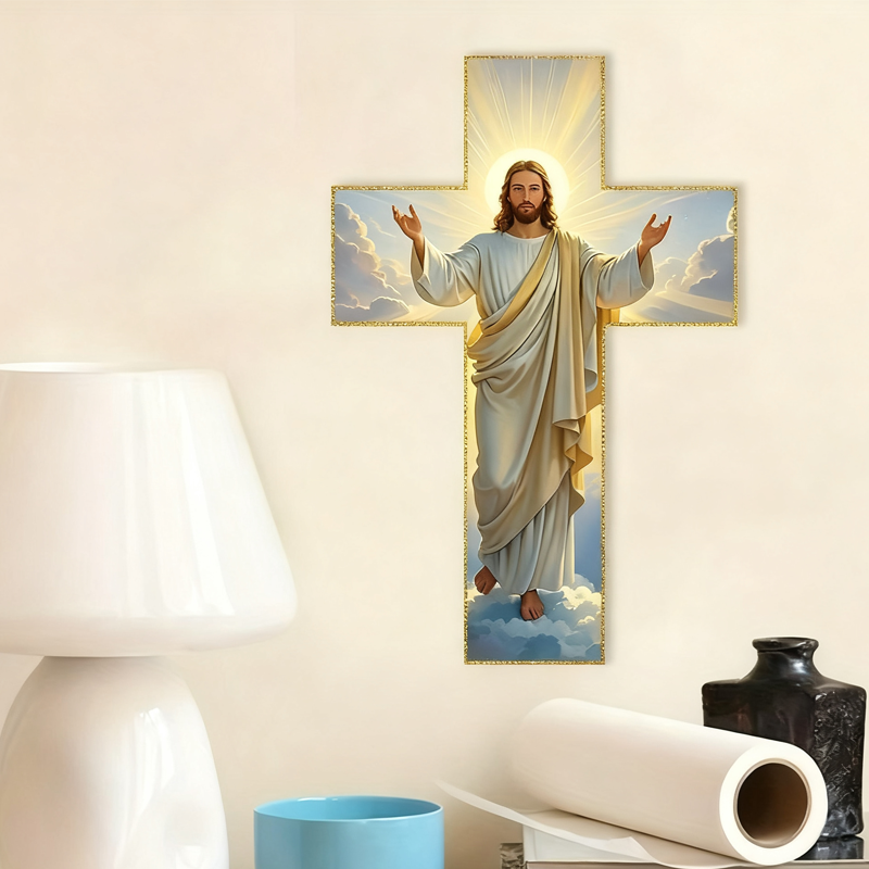 Retro Jesus Christus Wandkreuz - Vintage Holzdesign mit Religiöser Symbolik für Spirituelle Raumdekoration 🕊️🌟