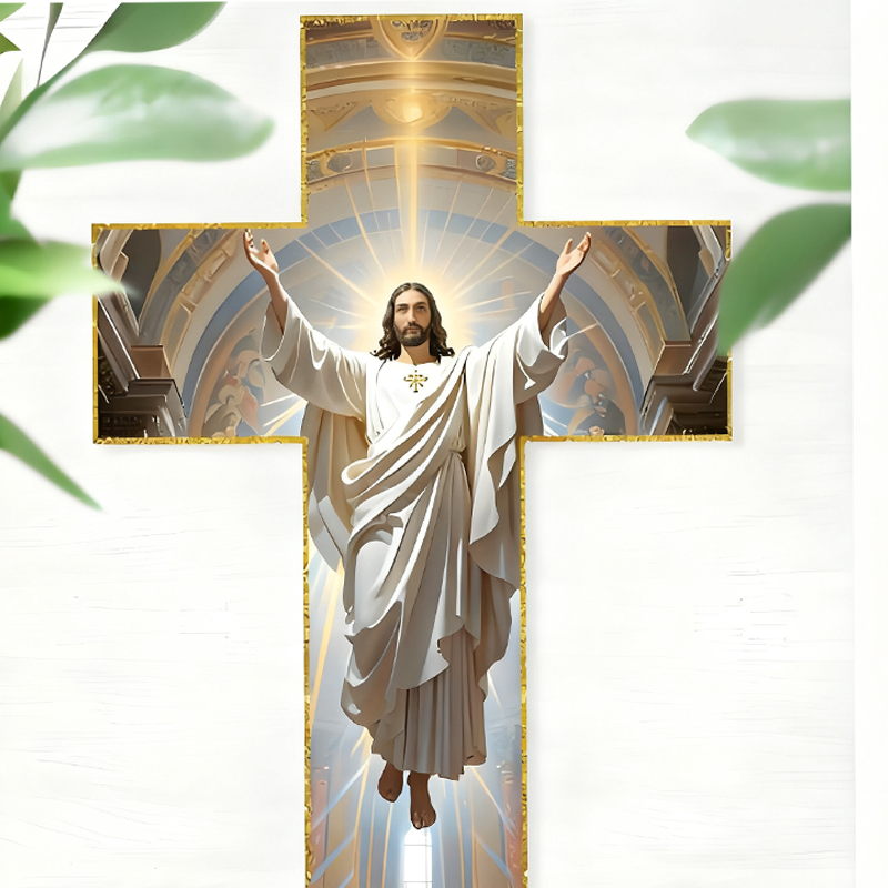 Retro Jesus Christus Wandkreuz - Vintage Holzdesign mit Religiöser Symbolik für Spirituelle Raumdekoration 🕊️🌟