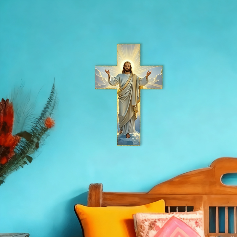 Retro Jesus Christus Wandkreuz - Vintage Holzdesign mit Religiöser Symbolik für Spirituelle Raumdekoration 🕊️🌟