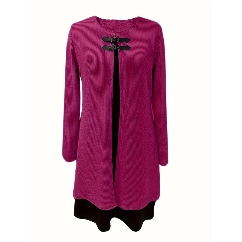 💃🌸Damenkleid in A-Linie, knielang, mit angedeutetem Zweiteiler-Look