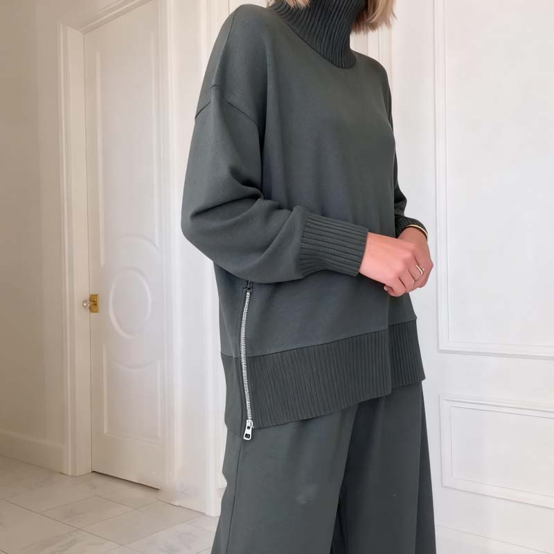 Damen-Loungewear-Set aus Strick mit Rollkragen