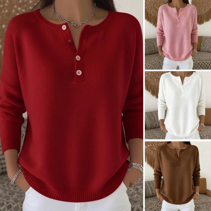 🔥Black-Friday-Mega-Angebot – 50 % Rabatt!🔥Damen Strickpullover mit Henley-Kragen