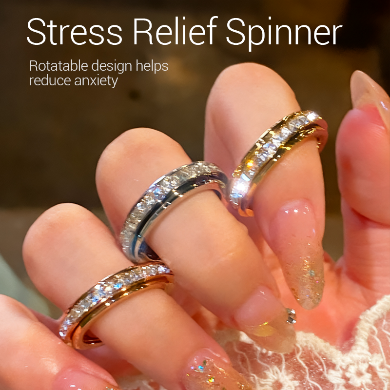 🔥Solange der Vorrat reicht 50% Rabatt!🎉Drehbarer Spinner-Ring aus Titanstahl mit Zirkonia