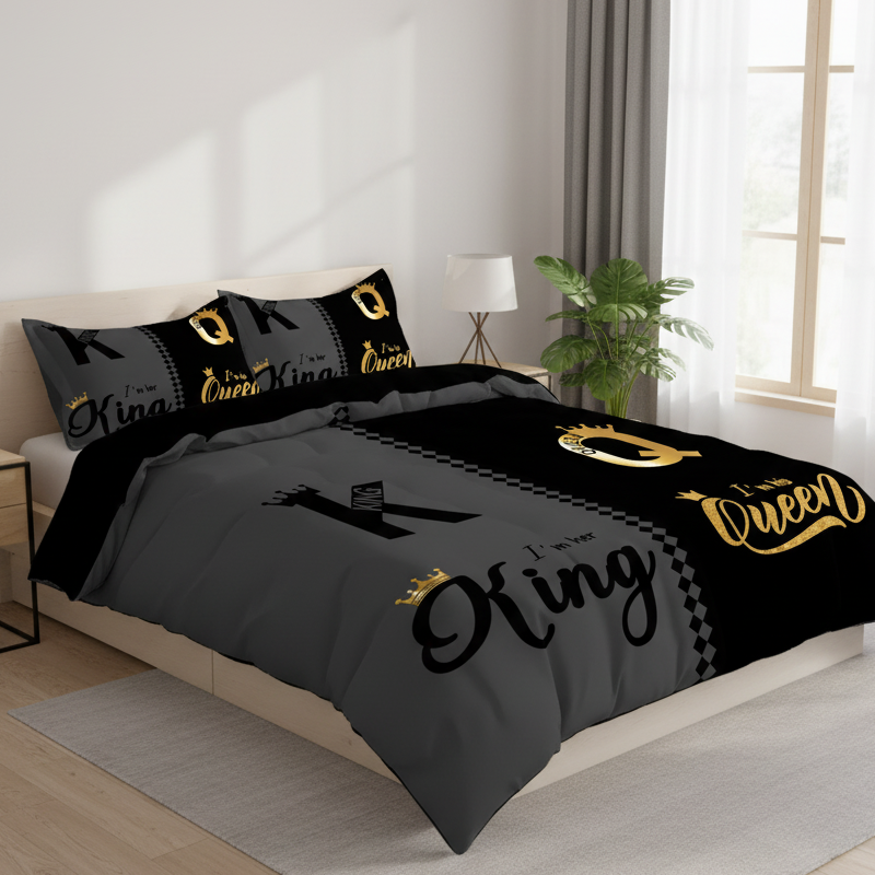 💖Black-Friday-Mega-Angebot – 50 % Rabatt!💖3-teiliges Bettwäscheset „King & Queen“ für Paare