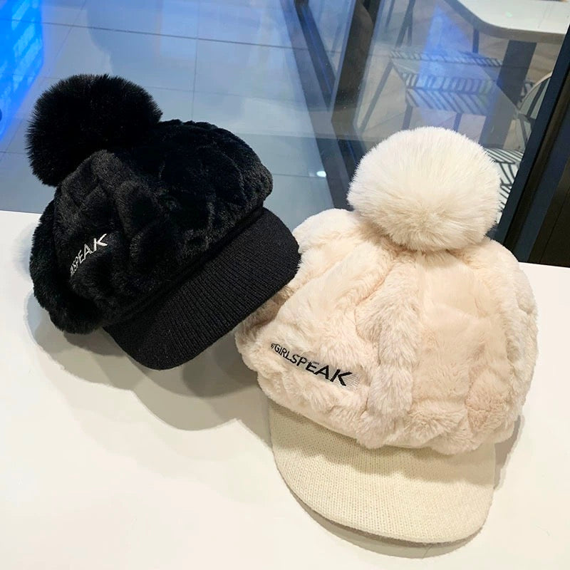 [Das beste Geschenk für sie] Warme Damenmütze mit kurzer Krempe für den Winter