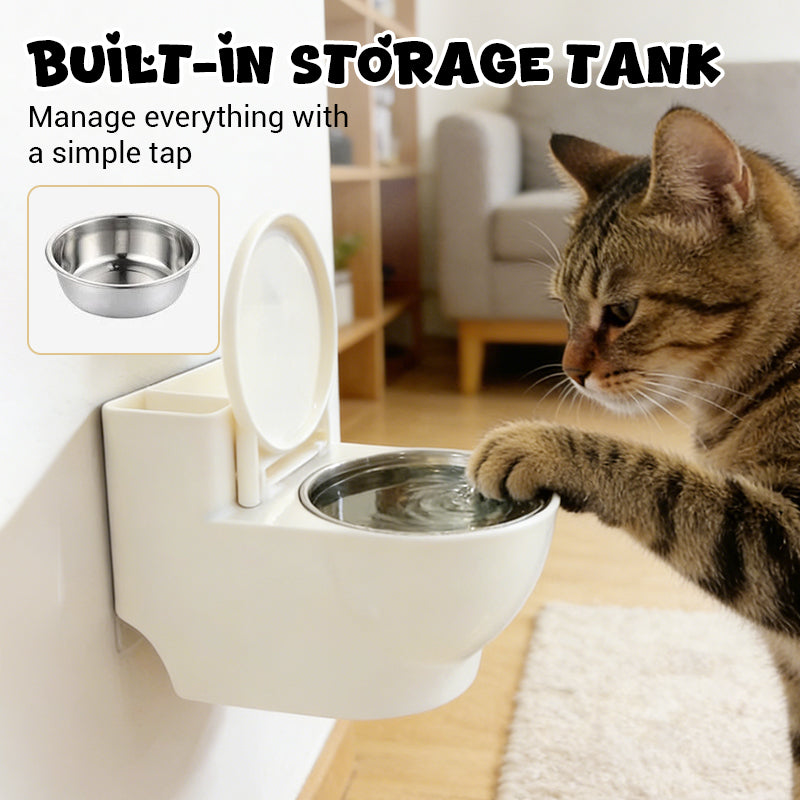 🚽😺 Katzen-Napf Toilette Design: Hygienisch & Platzsparend mit Edelstahlschüssel & Staubschutz - Wandmontage ohne Bohren, praktischer Stauraum für Zubehör!