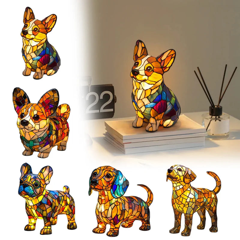 🌈LED-Tischlampe mit farblich abgesetzter Welpenstatue.