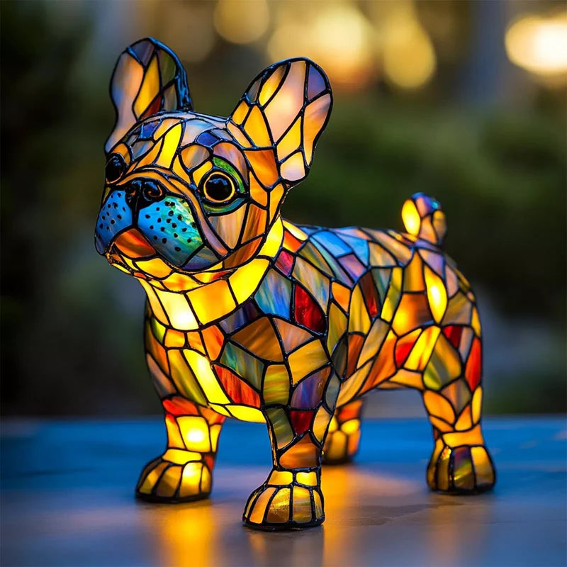 🌈LED-Tischlampe mit farblich abgesetzter Welpenstatue.