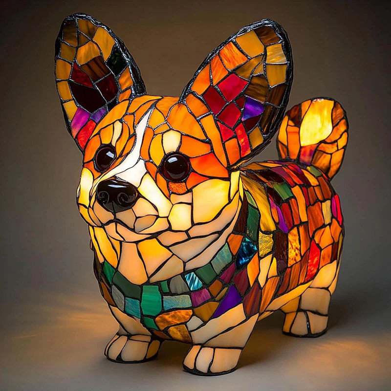 🌈LED-Tischlampe mit farblich abgesetzter Welpenstatue.