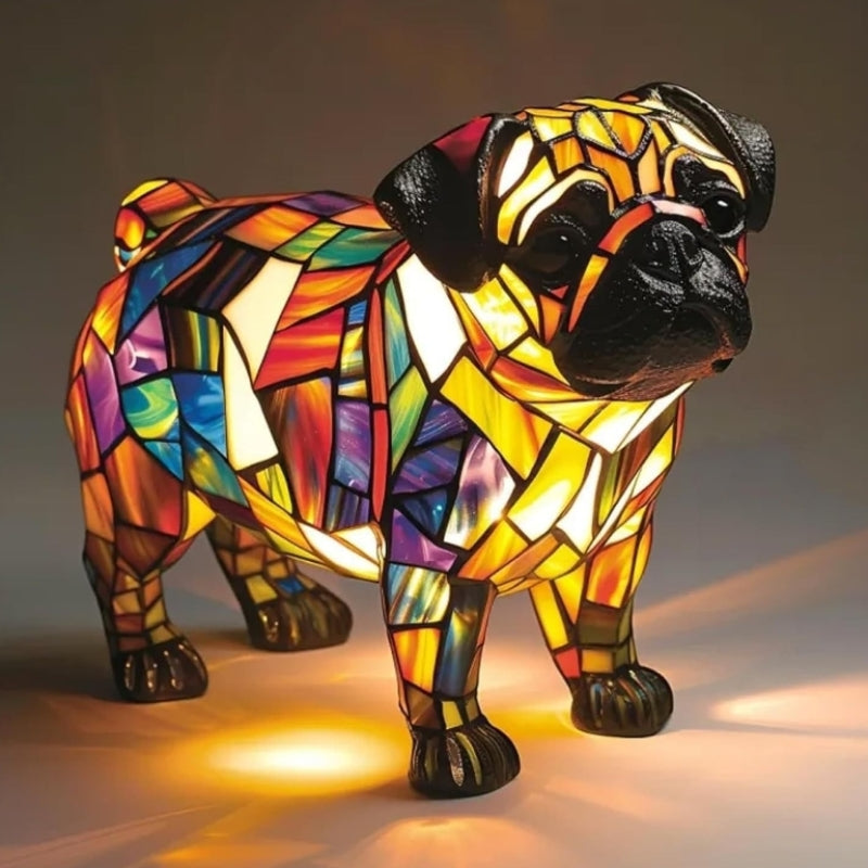 🌈LED-Tischlampe mit farblich abgesetzter Welpenstatue.