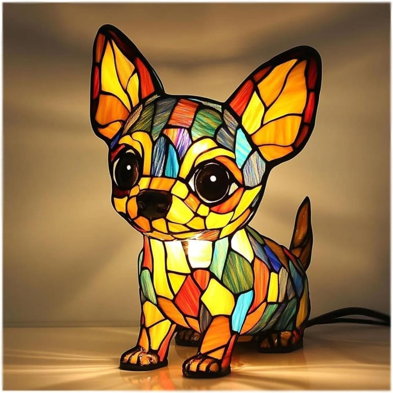 🌈LED-Tischlampe mit farblich abgesetzter Welpenstatue.