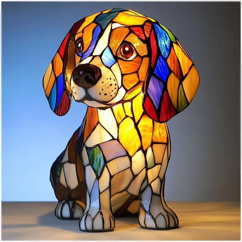 🌈LED-Tischlampe mit farblich abgesetzter Welpenstatue.