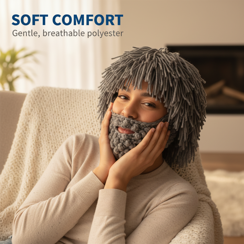 📢📢50 %  RABATT !! ⏰Punk-Style-Hut mit angebrachter einfacher Perücke und gestrickter Bart