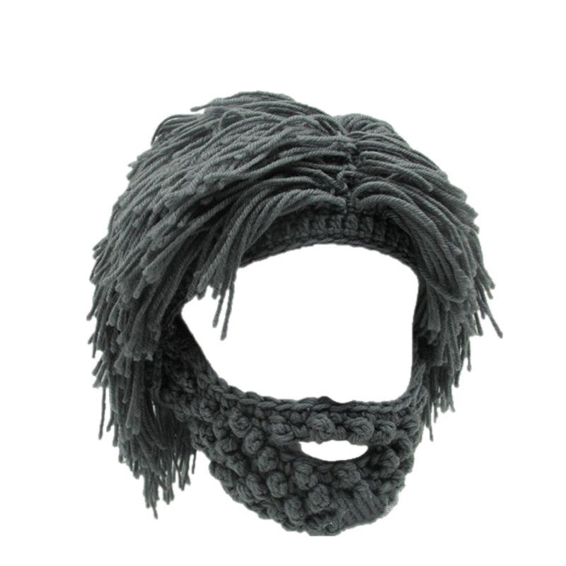 📢📢50 %  RABATT !! ⏰Punk-Style-Hut mit angebrachter einfacher Perücke und gestrickter Bart