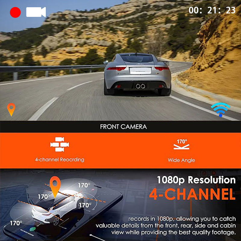 🔥2026: Starten Sie mit dem perfekten Überblick! 🚘📹 4-Kanal HD-Dashcam mit Rundum-Aufnahme (Front, Innenraum, Heck)