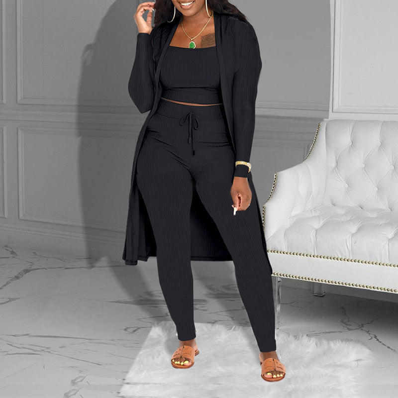 🔥Solange der Vorrat reicht 50 % Rabatt!🎉Lässiges 3-teiliges Strickset – Cropped Top, Cardigan & Hose