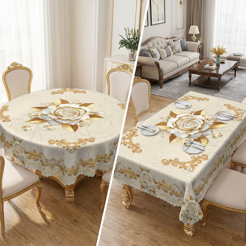 Wasserdichte Tischdecke mit Goldenem Rosenmuster – Elegant & Pflegeleicht 🌹✨