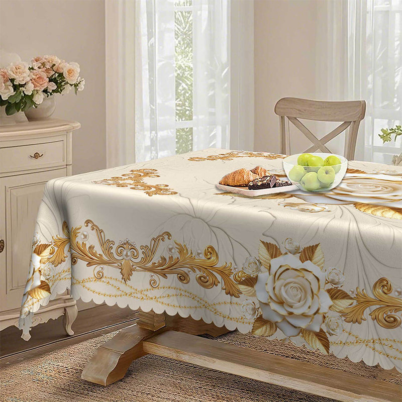 Wasserdichte Tischdecke mit Goldenem Rosenmuster – Elegant & Pflegeleicht 🌹✨