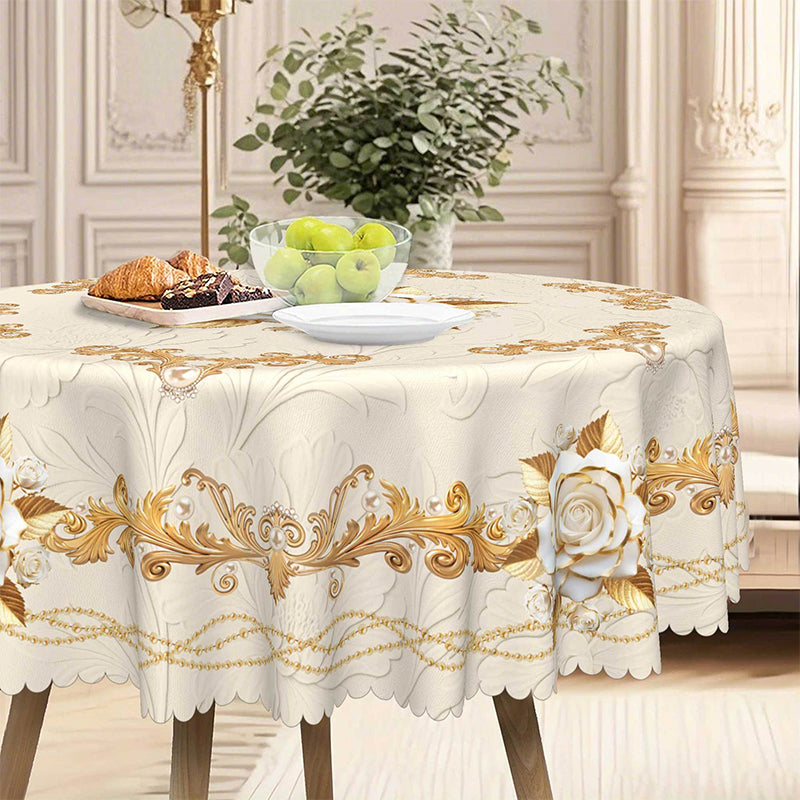Wasserdichte Tischdecke mit Goldenem Rosenmuster – Elegant & Pflegeleicht 🌹✨