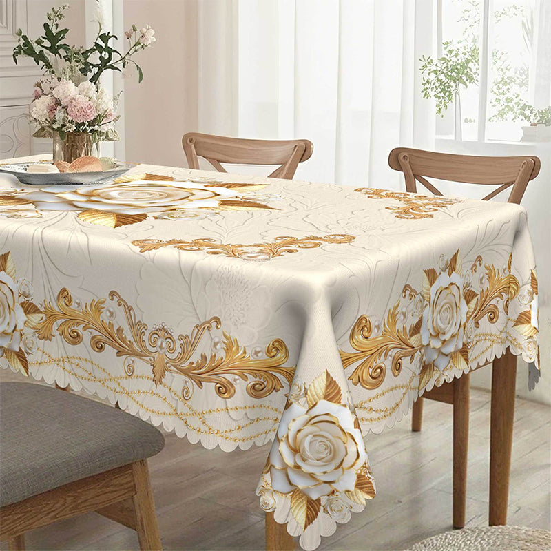 Wasserdichte Tischdecke mit Goldenem Rosenmuster – Elegant & Pflegeleicht 🌹✨