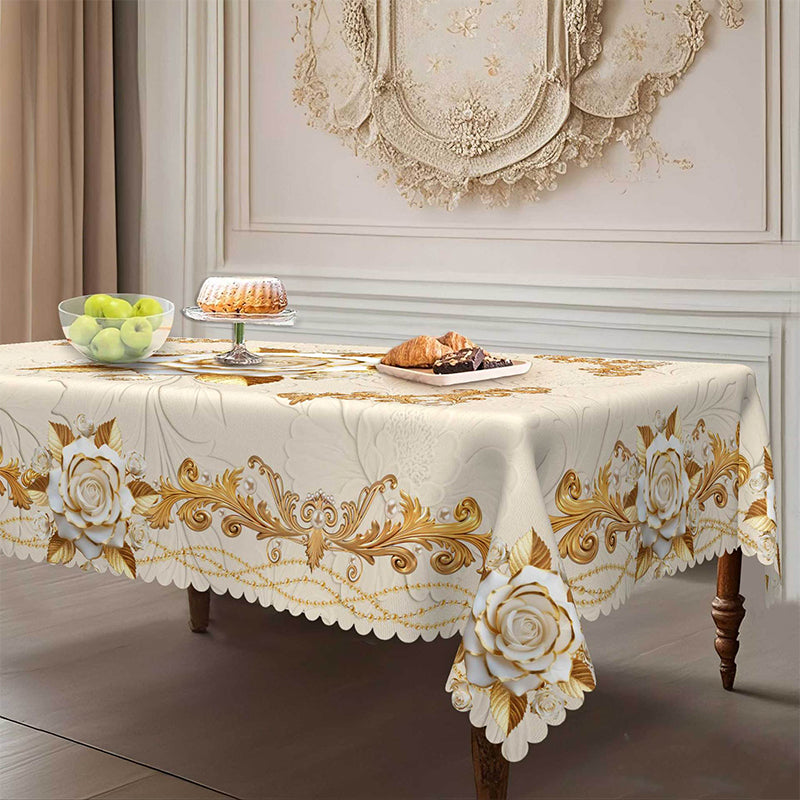 Wasserdichte Tischdecke mit Goldenem Rosenmuster – Elegant & Pflegeleicht 🌹✨