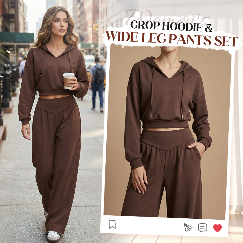 Damen-Set aus kurzem Hoodie und weit geschnittener Hose