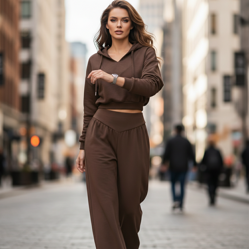 Damen-Set aus kurzem Hoodie und weit geschnittener Hose