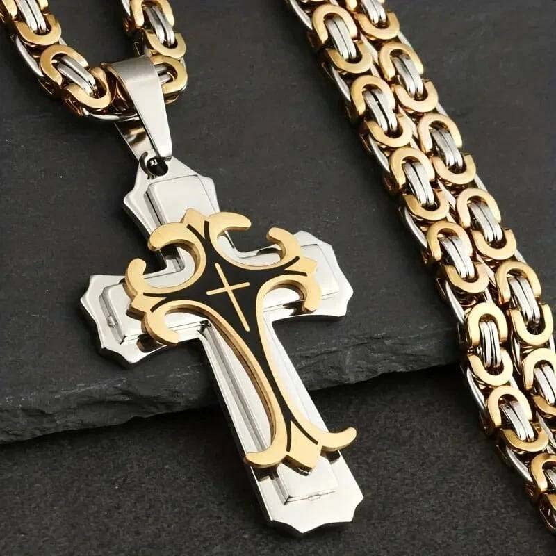 ✝️🖤Herren Kreuzkette mit Muster – Markantes Design, stilvoll & alltagstauglich