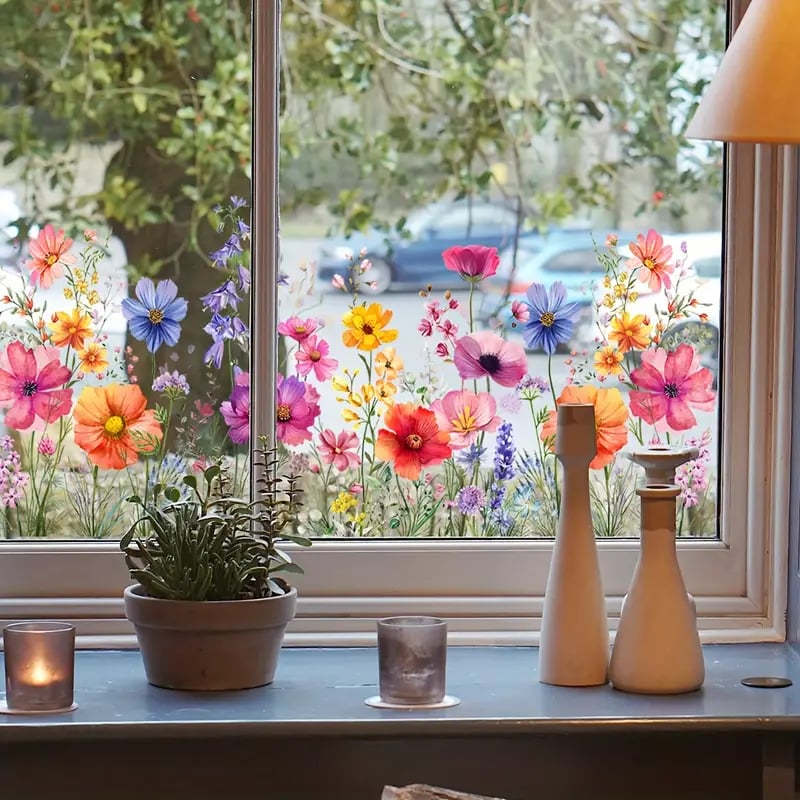 ✨LETZTER TAG VERKAUF 50 % RABATT!💐Bunter Blumenstrauß-Fensteraufkleber🖼️