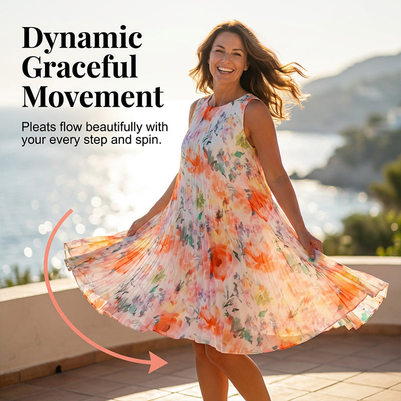 🌞Frühlingserwachen: 50% Rabatt!✨ Damen Ärmelloses Plissé-Midikleid mit Blumenprint