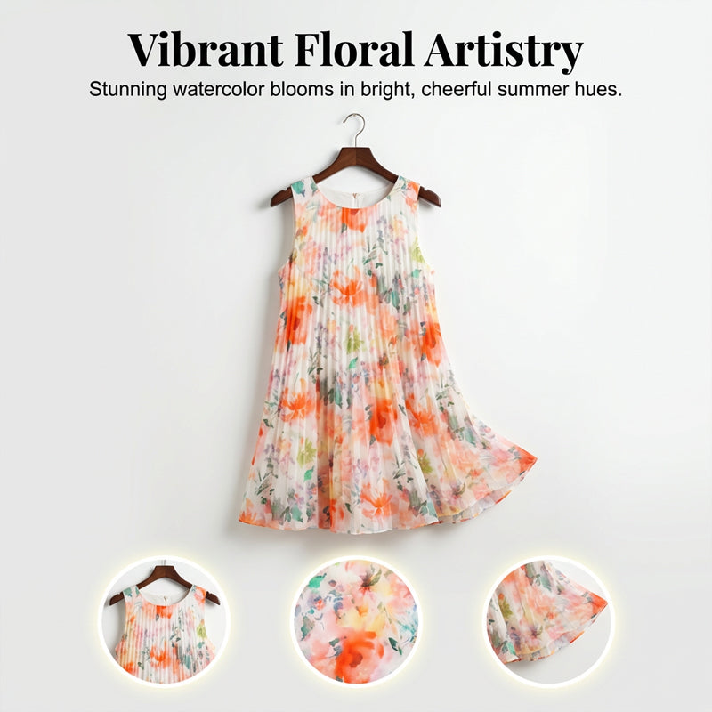 🌞Frühlingserwachen: 50% Rabatt!✨ Damen Ärmelloses Plissé-Midikleid mit Blumenprint