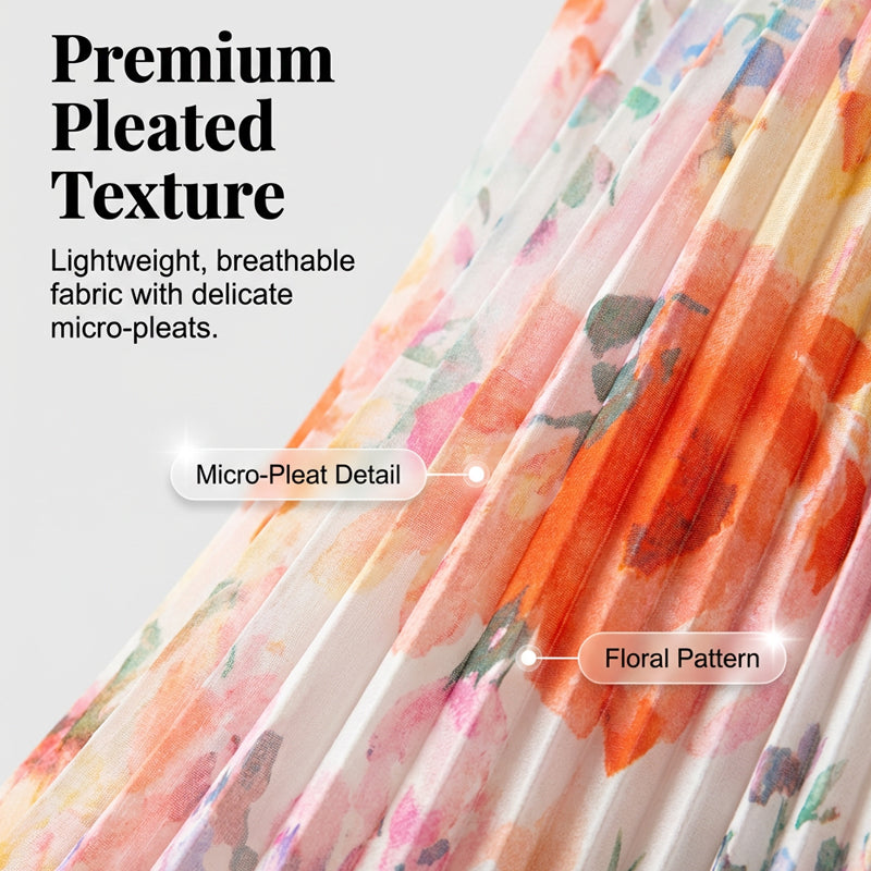 🌞Frühlingserwachen: 50% Rabatt!✨ Damen Ärmelloses Plissé-Midikleid mit Blumenprint
