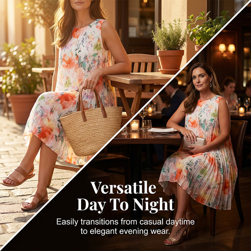 🌞Frühlingserwachen: 50% Rabatt!✨ Damen Ärmelloses Plissé-Midikleid mit Blumenprint