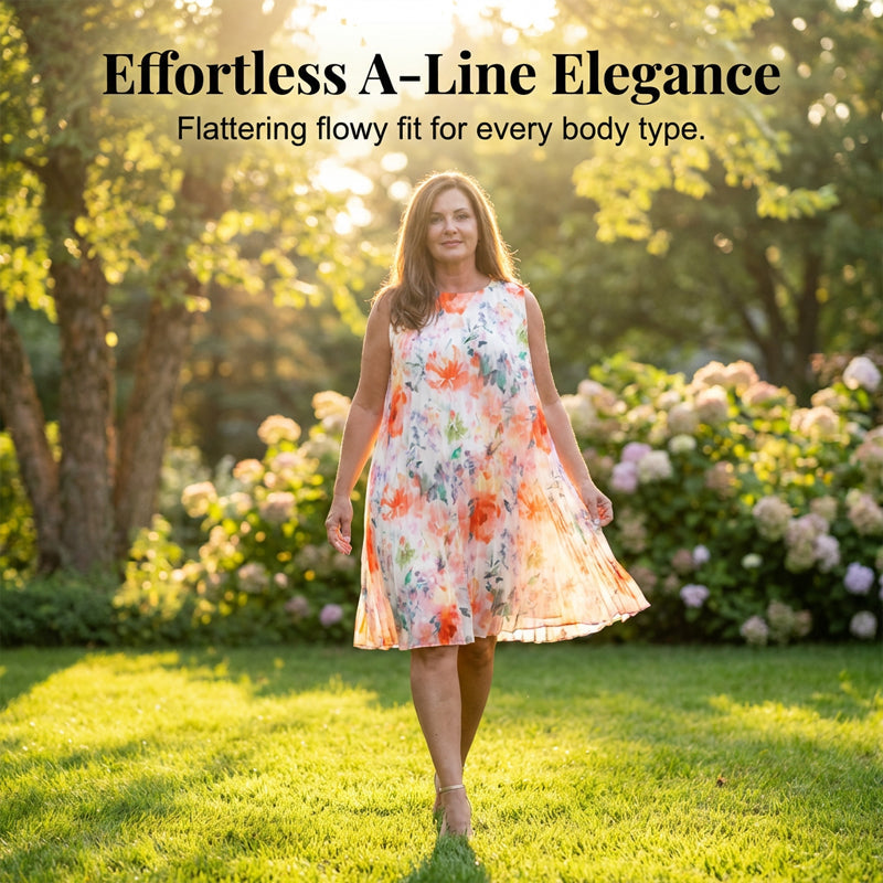 🌞Frühlingserwachen: 50% Rabatt!✨ Damen Ärmelloses Plissé-Midikleid mit Blumenprint