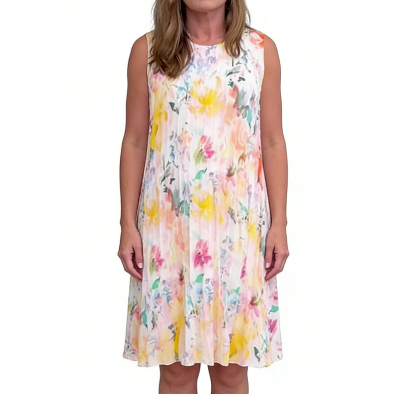 🌞Frühlingserwachen: 50% Rabatt!✨ Damen Ärmelloses Plissé-Midikleid mit Blumenprint
