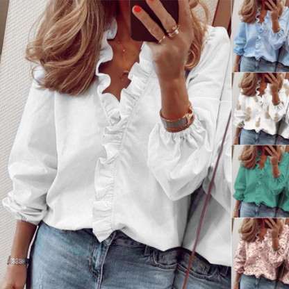 👚 50% RABATT! ✨ Langärmeliges Gerafftes Damenhemd – Elegante Raffung, Weicher Stoff & Vielseitig für Jeden Anlass 🌸