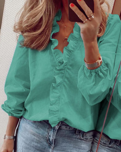 👚 50% RABATT! ✨ Langärmeliges Gerafftes Damenhemd – Elegante Raffung, Weicher Stoff & Vielseitig für Jeden Anlass 🌸