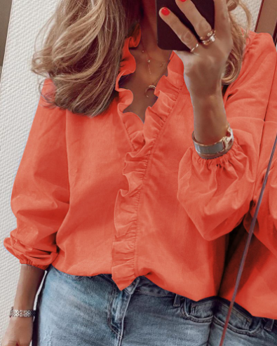 👚 50% RABATT! ✨ Langärmeliges Gerafftes Damenhemd – Elegante Raffung, Weicher Stoff & Vielseitig für Jeden Anlass 🌸
