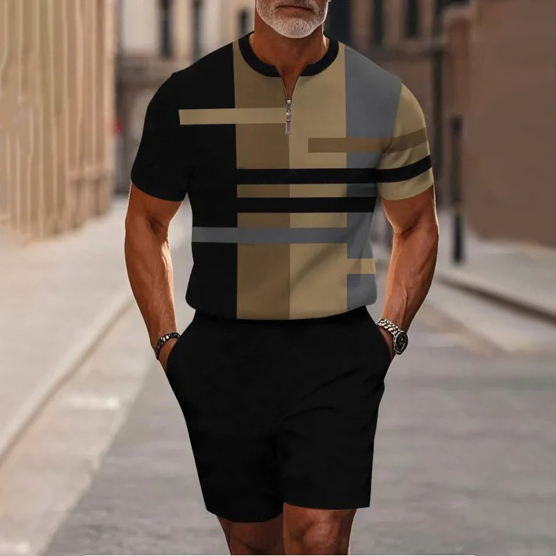 🔥60% RABATT🔥 Herren-Set: Hemd und Shorts mit Viertelreißverschluss