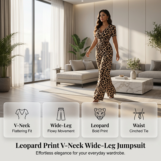 💎 -50% AUF DEN LEOPARDEN-JUMPSUIT! 💎 V-Ausschnitt, Tailliert & Weites Bein im Retro Y2K Style für Damen