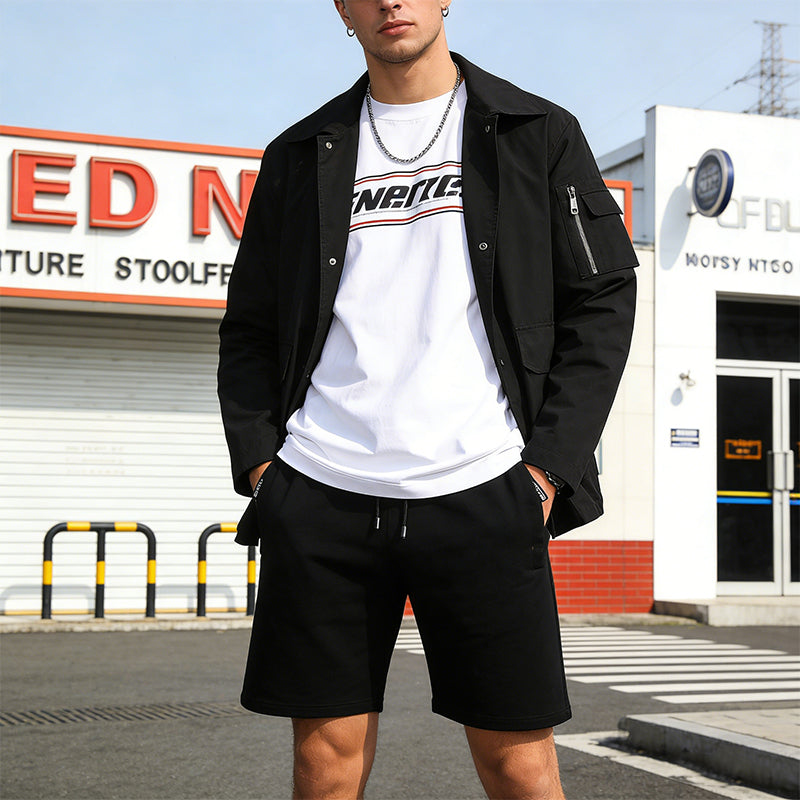 Herren-Sommer-Outdoor-Freizeit-Shorts fürs Fitnessstudio, schlichter Stil, figurbetont, einfarbig, bequem und stilvoll
