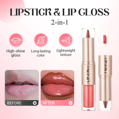 2-in-1 matter Lipliner & glänzender Lipgloss