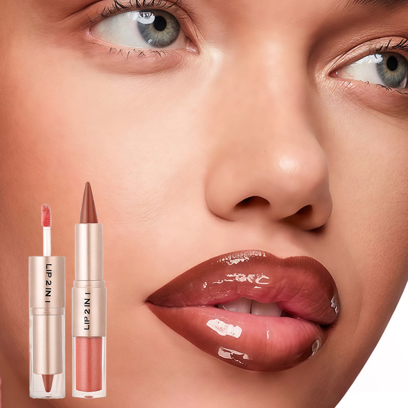 2-in-1 matter Lipliner & glänzender Lipgloss