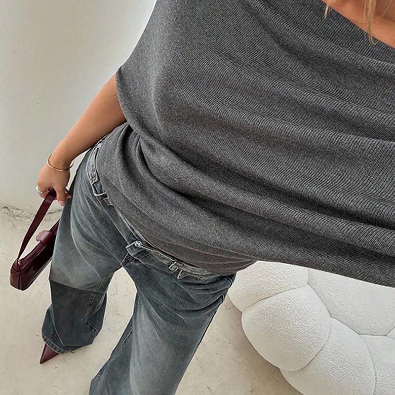 👚 Damen Asymmetrisches Off-Shoulder-Oberteil mit Fledermausärmeln – Stilvolles Design & weicher Komfort 🦇✨