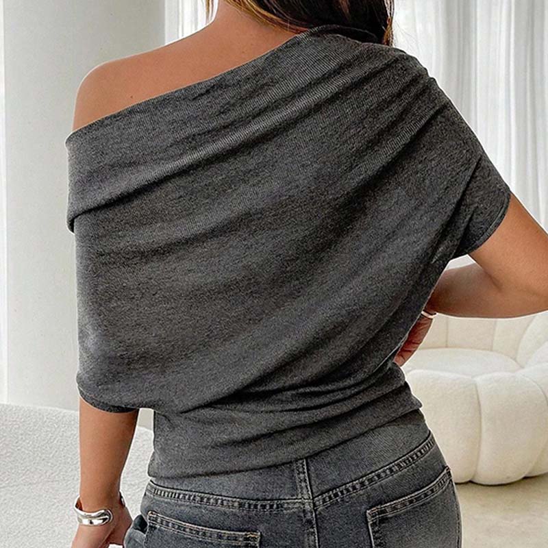 👚 Damen Asymmetrisches Off-Shoulder-Oberteil mit Fledermausärmeln – Stilvolles Design & weicher Komfort 🦇✨