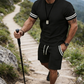 💎 -50% AUF DAS 2-TEILIGE SET FÜR HERREN ! 💎 Gestreiftes T-Shirt & Shorts, Atmungsaktives Material & Kordelzug ✨