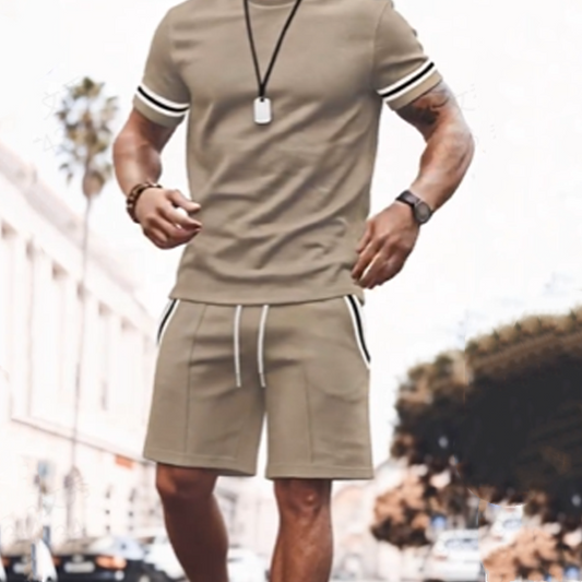 💎 -50% AUF DAS 2-TEILIGE SET FÜR HERREN ! 💎 Gestreiftes T-Shirt & Shorts, Atmungsaktives Material & Kordelzug ✨