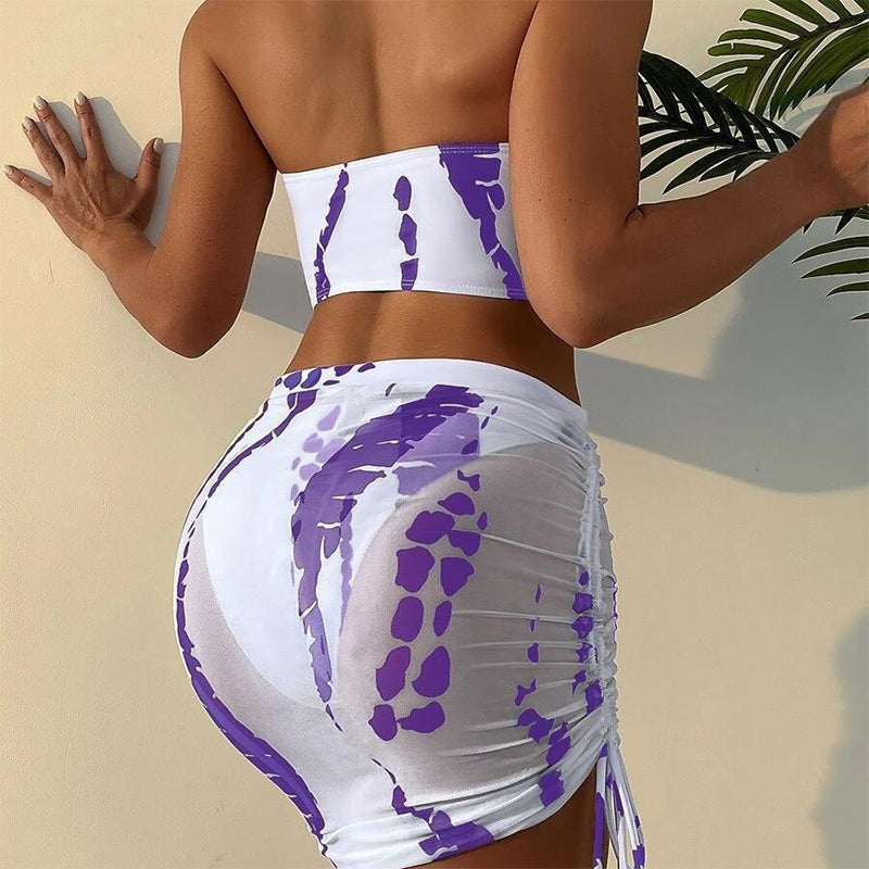 Gerafftes 3-teiliges Bikini-Set für Damen