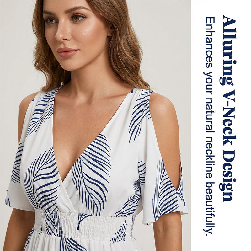 👗 Tropen-print Kleid mit V-Ausschnitt & Gehschlitz – leicht, luftig & perfekt für Strand, Urlaub & heiße Tage 🌴☀️